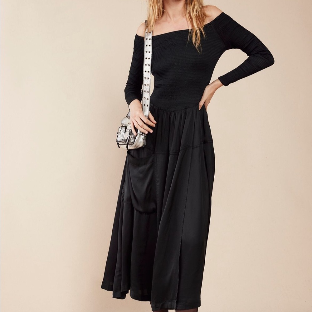 S Free People Lucky Love Midi Dress in Magic Forest Black - Picture 2 of 5